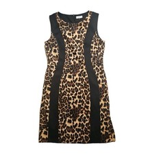 Tahari ASL Levine Black Brown Contrast Cheetah Print Dress Size 10 Office Career
