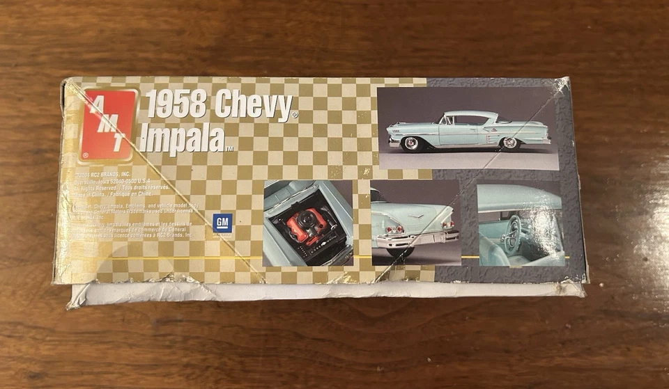 1958 Chevy Impala 1/25 AMT Model Kit #38209 Open Box Sealed Bags - Image 4 of 4