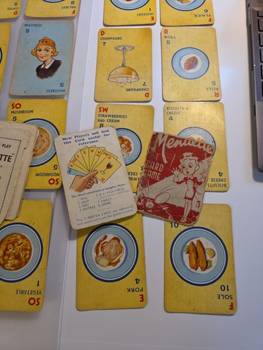 Vintage Menuette Card Game 1940s 50 Menu cards 3 Waiter cards Ref Card - Picture 2 of 24