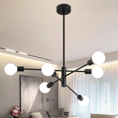 Sputnik Chandelier Black Modern Industrial 6-Light Mid Century Ceiling