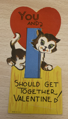 #ad VTG Valentine Alphabet Letter I Cute Kitty Cat you and I should get together $8.97