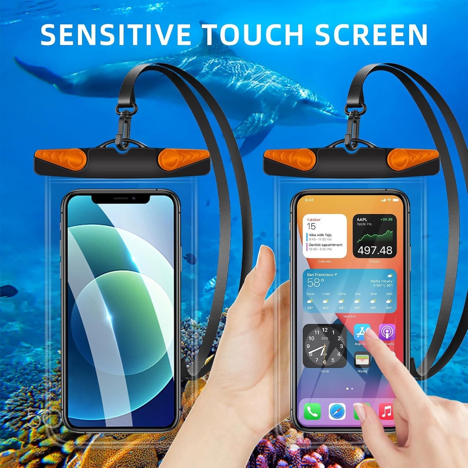 2-Pack Waterproof Phone Pouch with Lanyard, IPX8 Dry Bag for Smartphones