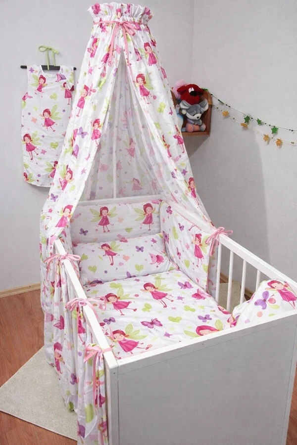 Berceau En Coton Pour Bébé Avec Auvent 220×150 cm Imprimé Fées - Photo 1/3