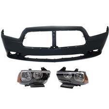 Bumper Cover And Headlight Kit For 2011-2014 Dodge Charger Front Lr Headlamps
