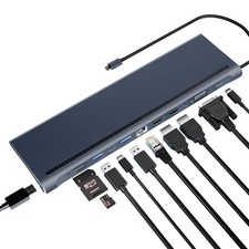 BOVONO USB C Docking Station 12-in-1 Dual 4K HDMI 87W PD USB for Laptop