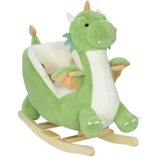 Qaba Baby Rocking Horse, Ride Dragon with Realistic Dragon Roar, Green