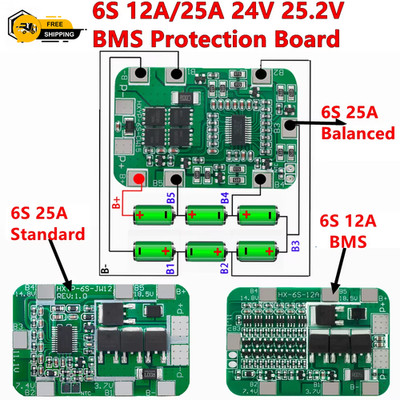 6S 12A/25A 24V 25,2V PCB BMS Schutz Platine für 6er Pack 18650 Li-Ion Lithium Ce