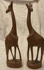 Vintage 1970's hand carved teak giraffe's 