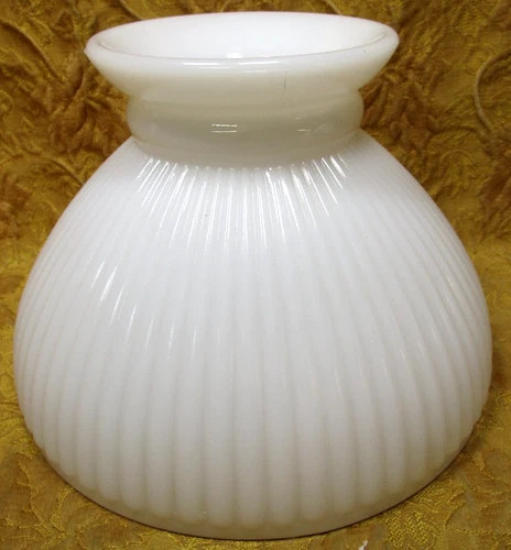 vintage heavy white milk glass table top lamp shade w/vertical ribs-8" fitter