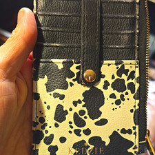 KEDZIE Black & Cream Animal Print Zip-Around Wallet w/ ID Window, Credit Card