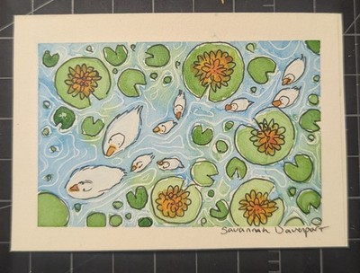 ACEO Art Cards PRINT Watercolor Ducks in Pond Water Series 1, 9/9 2.5x 3.5 Bird