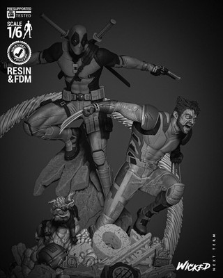 Deadpool vs Wolverine, Marvel, 1/4-1/24, Sculpture, Figur, Unbemalt, 3D-Druck