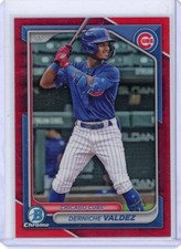 Derniche Valdez 2024 Bowman Draft Chrome Red Refractor /5 Cubs #BDC-188
