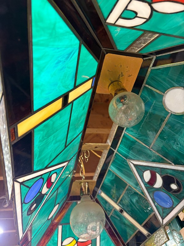 Vintage Classic  Stained Glass Billiards Pool Table Wired Ceiling Light