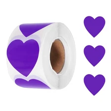 500pcs Purple Heart Stickers 1.5 Inch Self-Adhesive Stickers Label