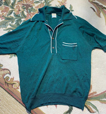 VTG 70s Drummond Green NYLON Mid Century MOD Knit Polo Shirt M