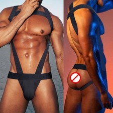 Men Leotard Stretch Jumpsuit Bulge Pouch Jockstrap Wrestling Singlet Bodysuit US