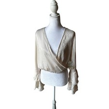 NWT Altar'd State Cream Metallic Sheer Long Sleeve Wrap Bodysuit Medium