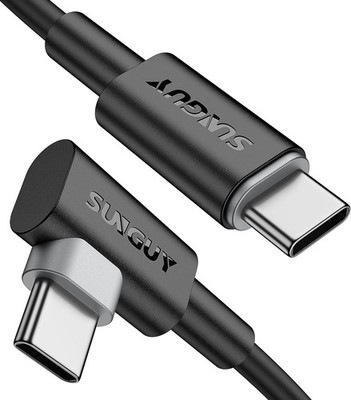 SUNGUY USB C to USB C Cable Short, [2-Pack 1.5FT] Right Angle 60W Type-C Charger