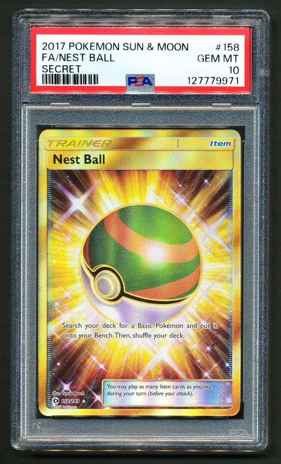 Nest Ball 158/149 Gold Secret Rare Pokémon 2017 Sun & Moon PSA 10 GEM MINT