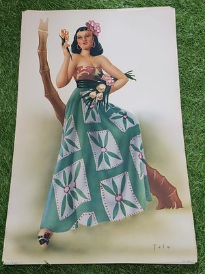 Vintage  Telo  Hawaiian Beauty Lithograph Print   Moss & Co. NYC  
