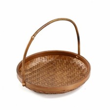 Bamboo Basket with Handle Handwoven Bamboo Basket Tray Rustic for Hosts