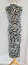 Ladies F&F Black Beige White Zebra Animal Print Ruched Side Midi Dress Size 20