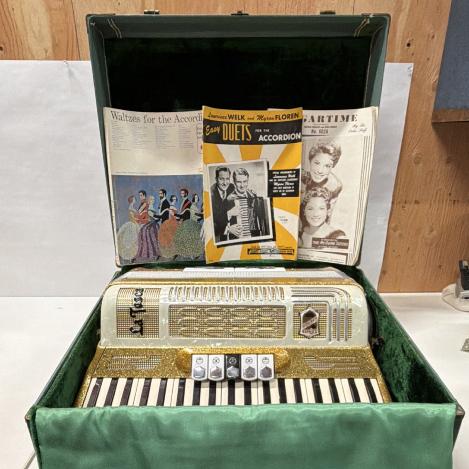 La Tosca Accordion with Case and 1954 Sheet Music Collection