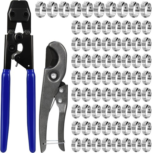 PEX Cinch Clamp Tool Kit with 30 Brass Fittings, Pipe Cutter & Clamps