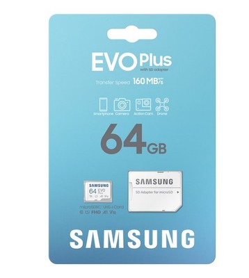Samsung EVO Plus MicroSDXC 64GB Speicherkarte UHS-I U3 A2 Original Neu OVP