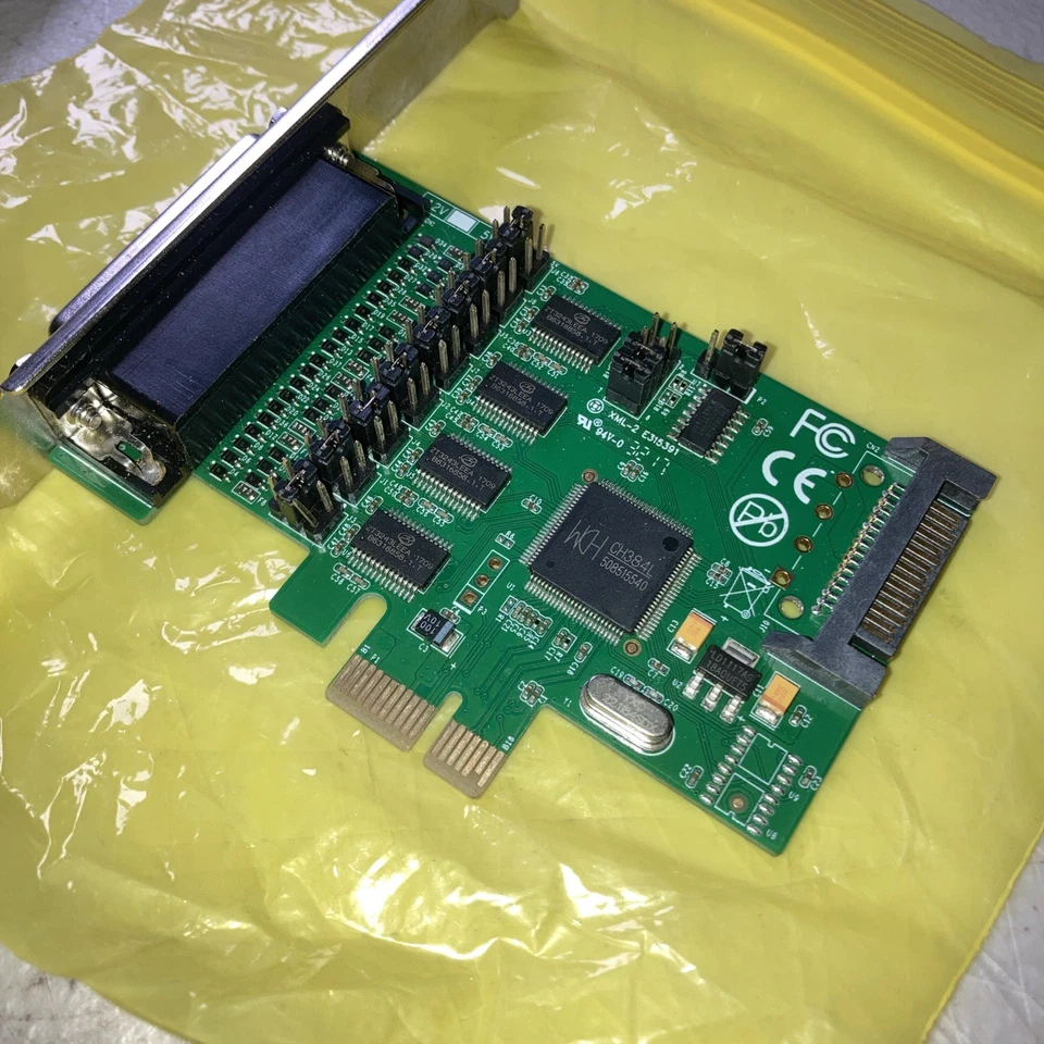 PCIe 4x Port Serial DB9 Card WCH CH384 Chipset w/ Fan-Out Cable CH384L Preowned - Image 2 of 4
