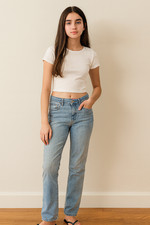 Girls oldie LEVI's patch-SZ 10. adjust waist.skinny .rugged comfy washed denim