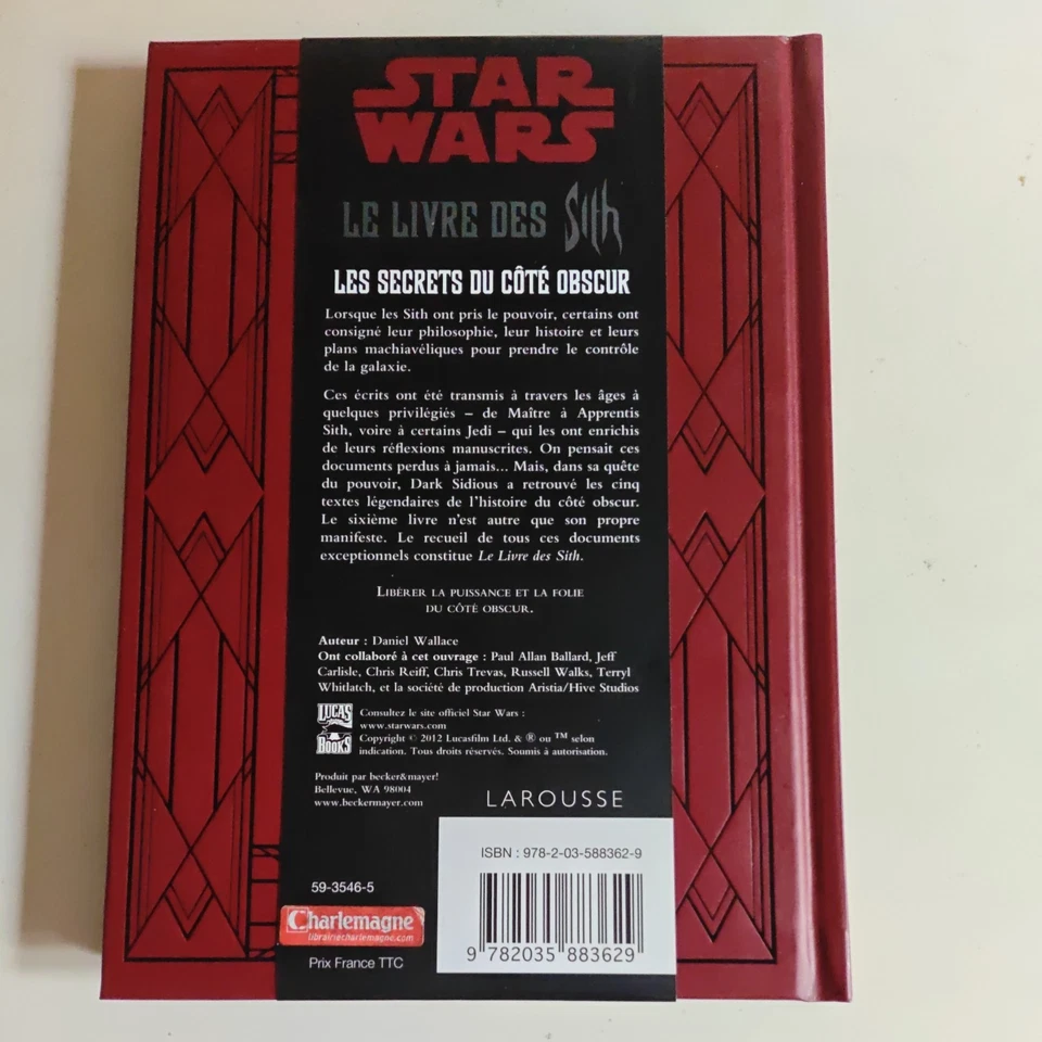Star Wars Le livre des Sith Wallace Larousse 2012 TBE - Photo 2/3