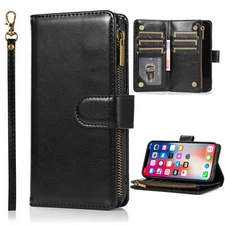 For Samsung Galaxy S25 Ultra S24 S23 S22 S21 S20 9 Card Slots Zipper Wallet Case