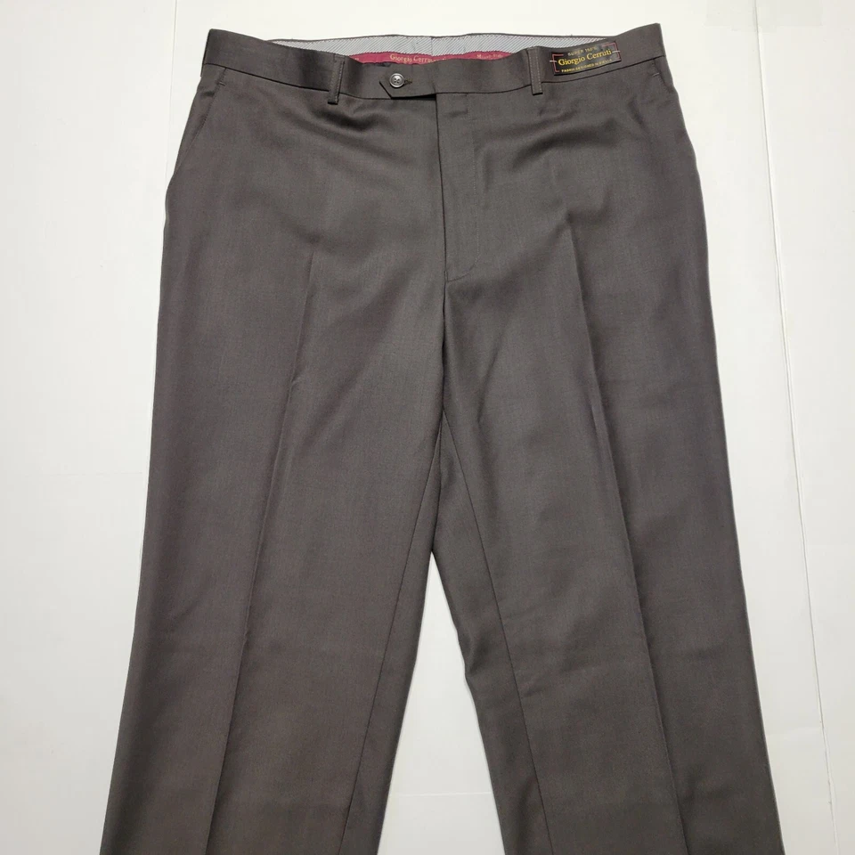 Nuevo Pantalones de Vestir GIORGIO CERRUTI Frente Plano 38x30 Marrón Poliéster Mezcla Viscosa Foto 2 de 4