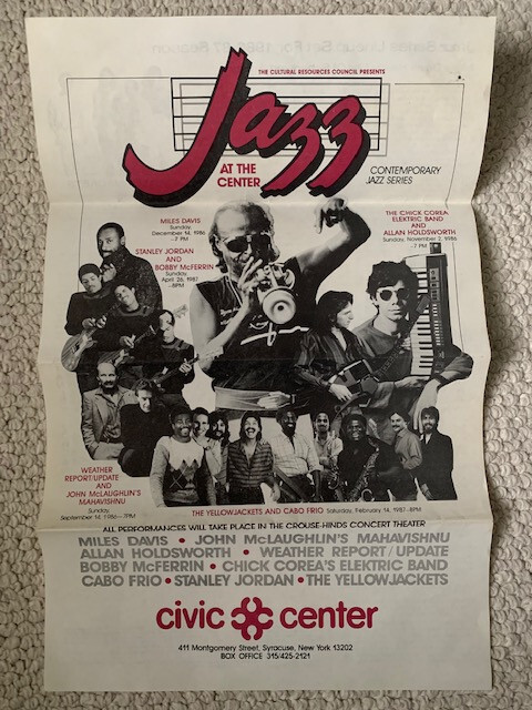 SYRACUSE NY 1986 JAZZ AT CENTER AD WITH MILES DAVIS+CHICK COREA+