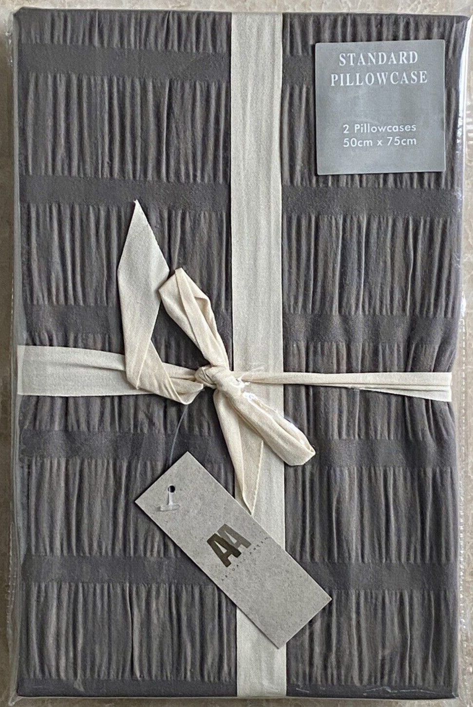 Pair of Pillowcases - Charcoal Abigail Ahern Cecina Seersucker Brand New