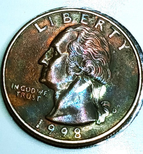 1998 D Washington Quarter Error Missing Clad Layer But Is Beautifully Toned - Picture 5 of 5