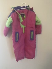 VTG Ski Slope 80s Toddler 2T Girls Retro Hooded Snowsuit One Piece Color Blocked