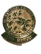 National Council of State Garden Clubs Pin Life Member Green & Gold Tone