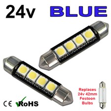 2 x Blue 24v 42mm Festoon Interior Plate Light 264 4 SMD C10W Bulbs HGV Truck