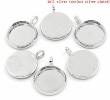 10 pcs. Silver Tone Circle Round Bezel Cabochon Pendant Tags Trays   10mm Pad