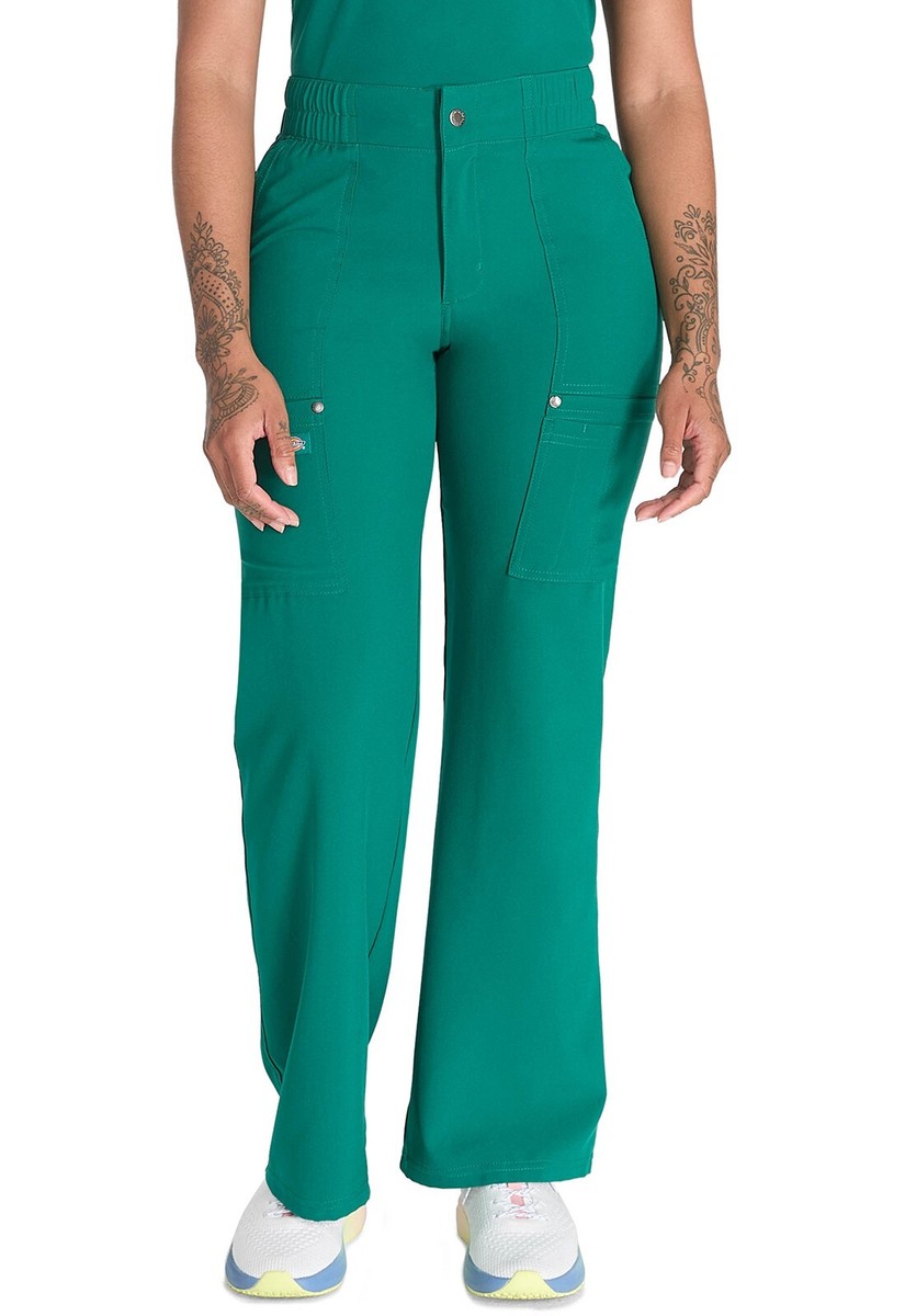 Dickies Women's Scrubs Mid Rise Zip Fly Wide Leg Cargo Tall Pant