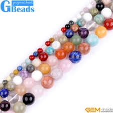 Natural Multi-Color Mixed Stone Round Spacer Beads for Jewelry Making 15" in Lot
