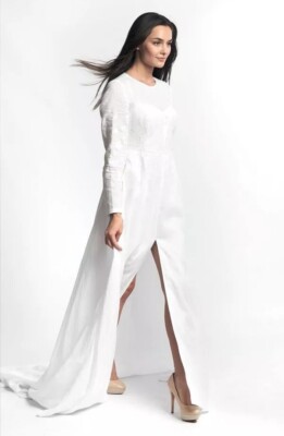 Wedding Dress 100% Linen with Embroidery | eBay