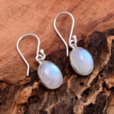 Natural Moonstone Gemstone 925 Sterling Silver Earrings Jewelry For Women