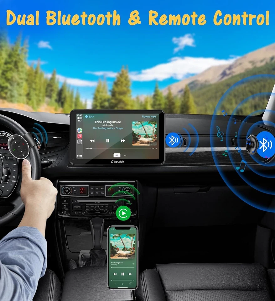 Carpuride Wireless Carplay Android Auto Mirror Link Dual Bluetooth W/Backup Cam  - Image 2 of 4