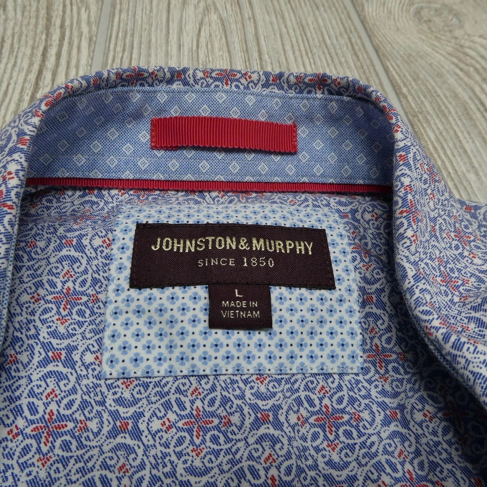 Camisa Johnston & Murphy Adulto Grande Abotonada Puño Abatible Vestido Azul Rojo Floral Foto 2 de 4