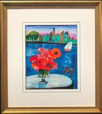 Shlomo Alter "Red Flowers" Framed Hand Signed & # Serigraph Art Floral 