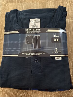 MEN'S ESSENTIAL LOUNGE WEAR LONG SLEEVE HENLEY TOP MICRO FLEECE 2PC PANTS SET XL